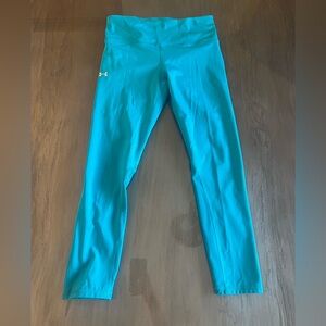 Turquoise Under Armour Womens HeatGear High Waisted No Slip Ankle Leggings